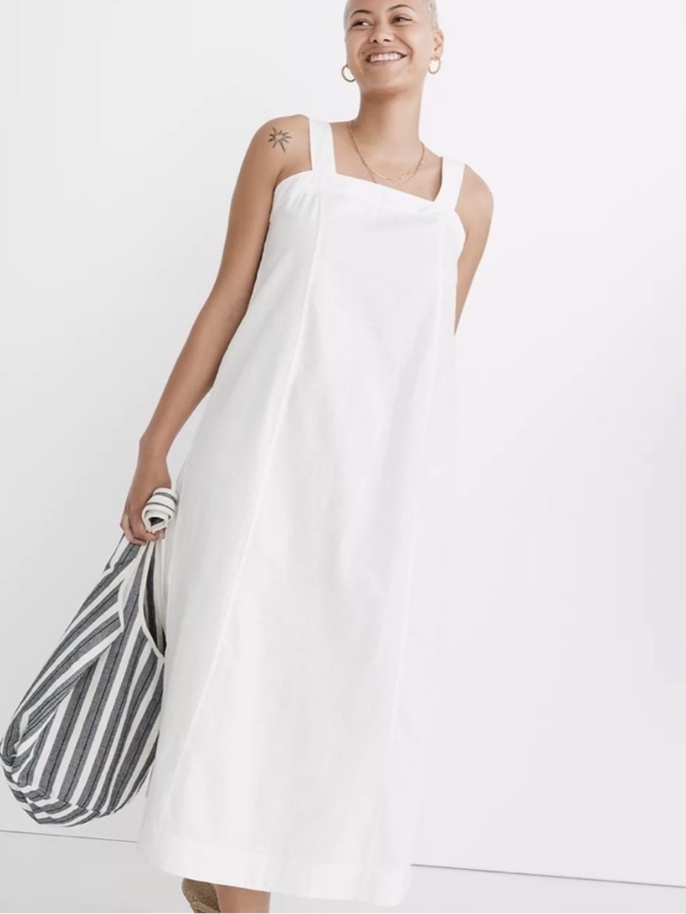 Madewell Linen Blend White Midi Dress